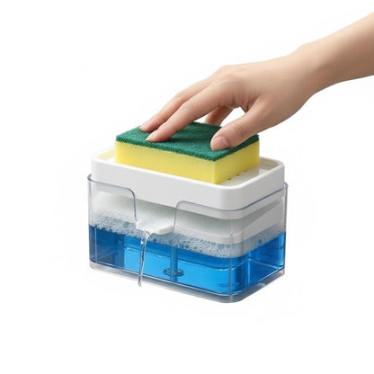 Creative Kitchen Sink Soap Dispenser – Dishwashing Press Soap Box with Sponge, Detergent Container