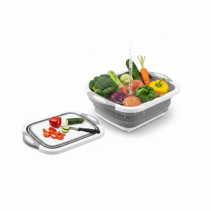 Collapsible Dish Basin with drain Plug - 3-in-1 Wash, Drain & Cutting Board