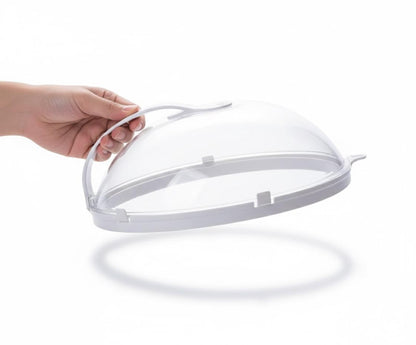Microwave Food Splash Guard – High Temperature Resistant Heating Cover with Steam Vent & Handle (Transparent Plate Cover)