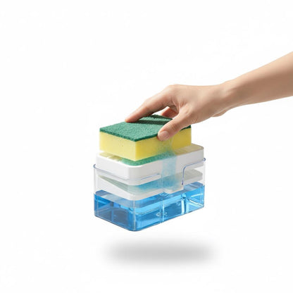 Creative Kitchen Sink Soap Dispenser – Dishwashing Press Soap Box with Sponge, Detergent Container